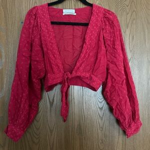 Urban Outfitters Cropped Red Embroidered Blouse